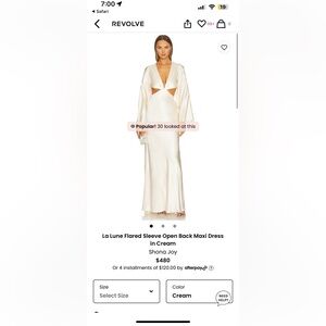 La Lune Flared Sleeve Open Back Maxi Dress in Cream Shona Joy